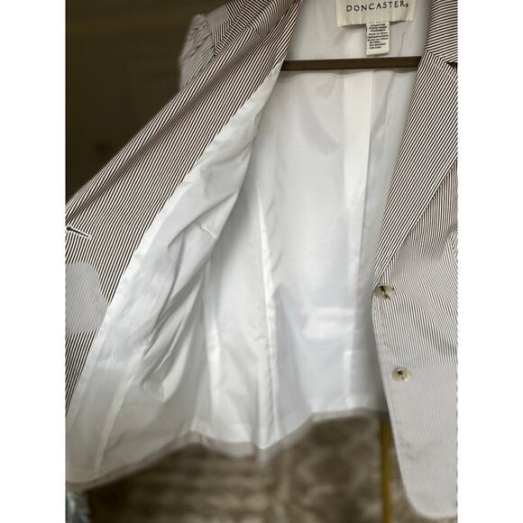 Doncaster Striped Peplum Blazer Suit Pant French Scandi Business Parisian Preppy - Picture 5 of 13